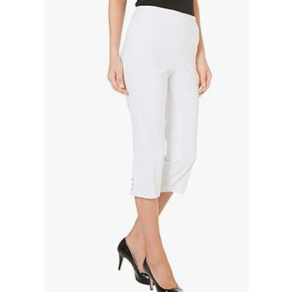 Counterparts Super Stretch Capri Pants Rhinestone Slit Dressy‎ White Medium NEW